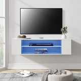WAMPAT White Floating TV Stand with Blue LED Lights, Floating Entertainment Center Wall Mounted, Floating TV Media Console with Storage Under TV for Living Room,White,39 Inch WAMPAT