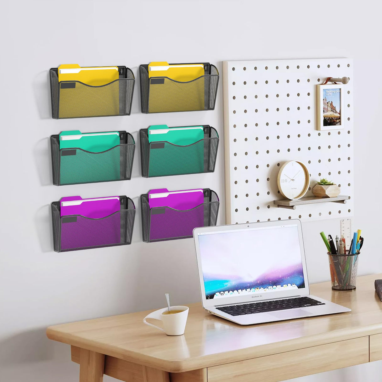 samstar 6 Pack Mesh Wall Mounted File Holder Metal Wall File Pocket Mail Organizer for Office/Home(with Label Panel) samstar