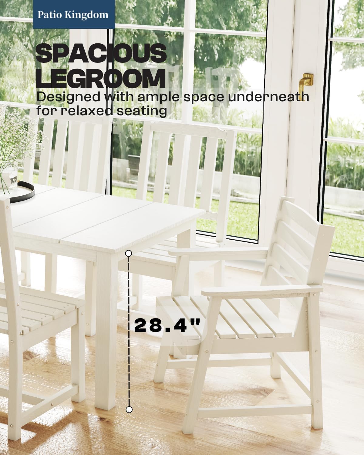 Patio Kingdom 9-Piece Outdoor Dining Set for 8, 75.2" HDPE Table with Umbrella Hole & 8 Chairs, All-Weather Patio Furniture for Lawn, Yard, Deck, or Poolside, Fade & Crack Resistant (White) Patio Kingdom