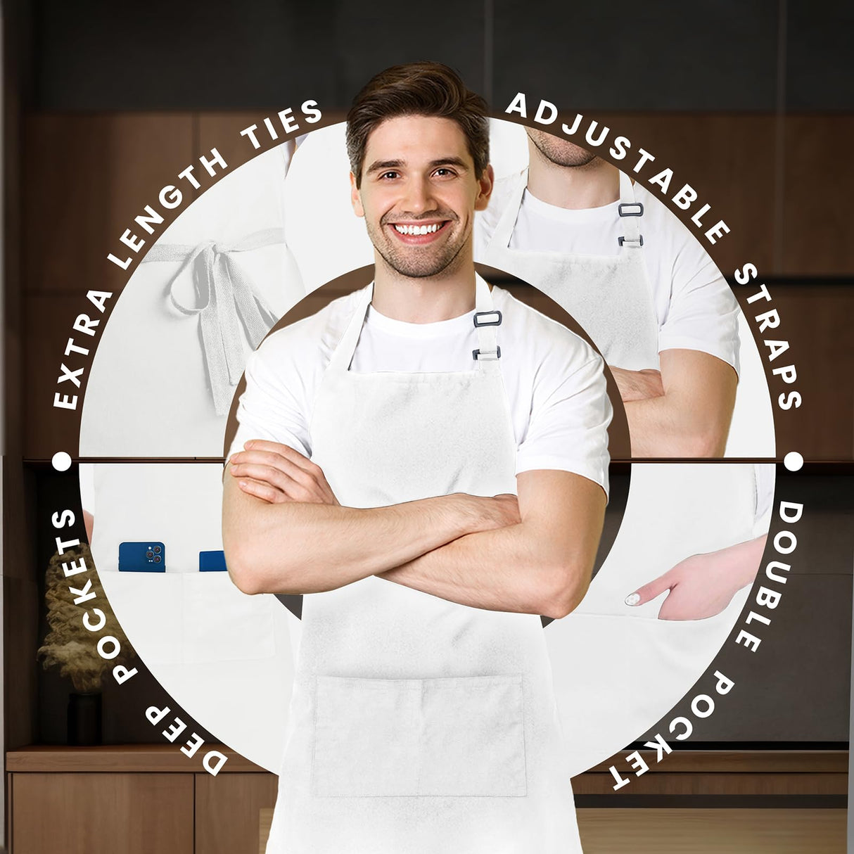 Avalon Kitchen Adjustable Bib Apron 100% Polyester Aprons Waterdrop Resistant with Adjustable Strap, Pockets & Long Ties Avalon Kitchen