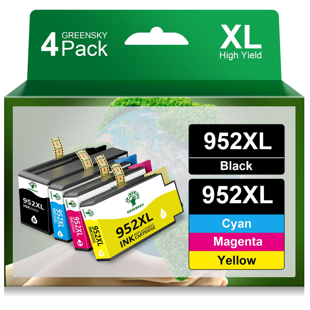 952xl Ink Cartridges Combo Pack Latest Upgrade Replacement for HP 952 XL Ink Cartridge for HP Officejet Pro 7740 8720 8710 8210 8715 8740 8702 8730 8725 Printers (4 Packs, Black Cyan Yellow Magenta) GREENSKY