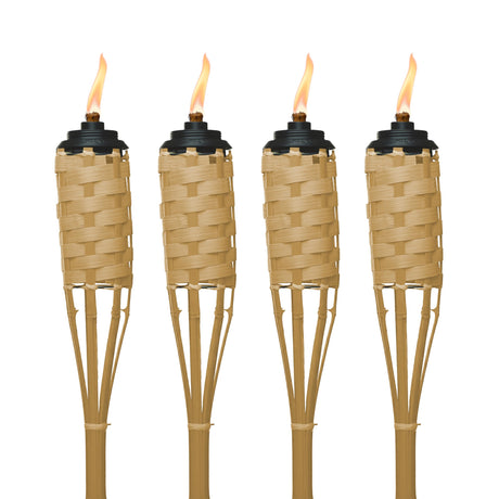 TIKI Brand 4-Pack Luau Bamboo Torches, Weather Resistant Coated Torch, Outdoor Décor for Home, Garden, Patio, 57 Inch, Natural, 1117078,Beige TIKI