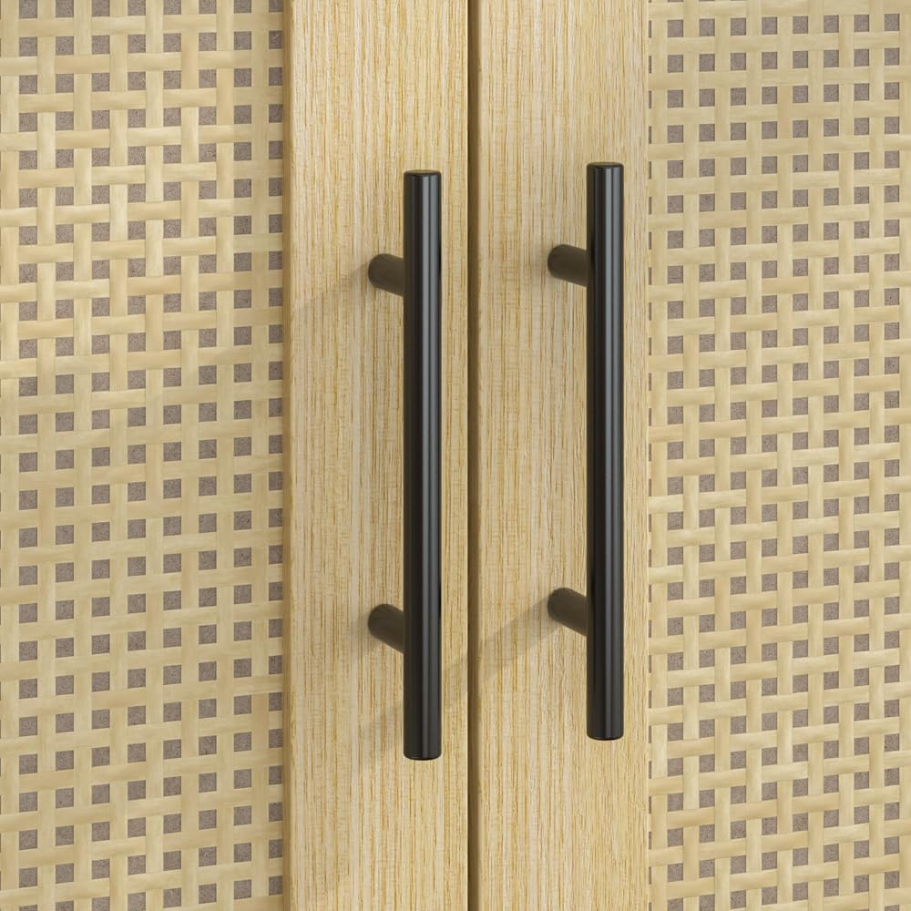 Homsee 6 Door Wardrobe Armoire Closet, Large Bedroom Cabinet Armoire with Rattan Doors, 2 Drawers, Hanging Bars & Shelves, Light Brown Homsee