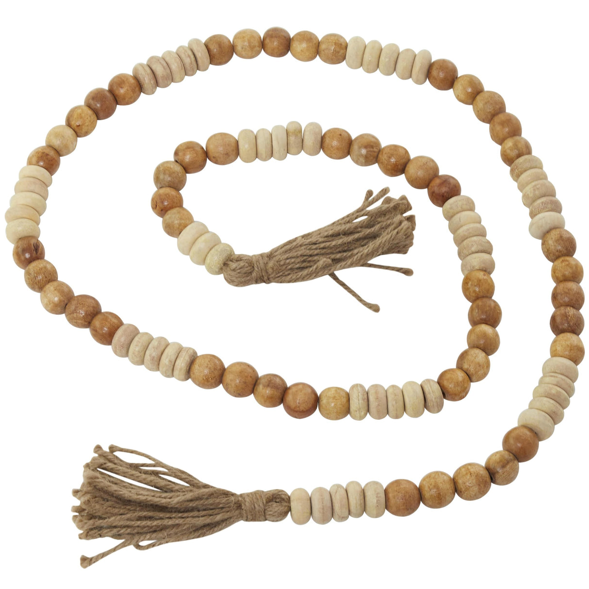 Deco 79 Mango Wood Handmade Garland with Tassel Round Long Carved Beaded , 80" x 1" x 1", Brown Deco 79