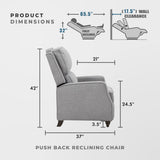 Lexicon Push Back Recliner Chair Living Room, Reclining Sofa Chair, Modern Recliner, Fabric Recliner Arm Seat for Living Room/Office/Apartment, Gray Lexicon