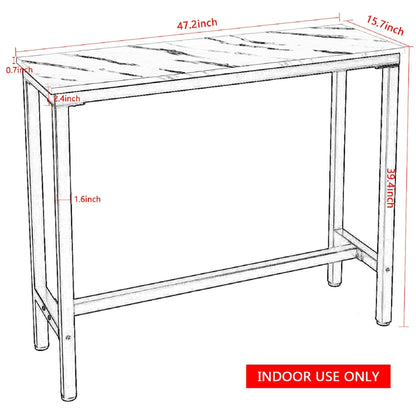 Mr IRONSTONE 47-Inch White Marble Bar Table - Modern High Top Dining and Coffee Table for Indoor Use