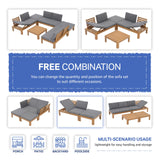 SUNSITT 4 Piece Acacia Wood Patio Furniture Outdoor Sectional Sofa Set with Adjustable Armrest, FSC Certified L-Shaped Patio Set w/2-in-1 Coffee Table, Grey Cushions SUNSITT