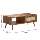 DIYART Brown Rattan Coffee table, Mid Century Modern with Drawer & Shelf, 39'' Wooden boho coffee table for Living Room DIYART
