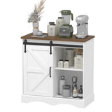 Hlivelood Farmhouse Coffee Bar Cabinet, White Buffet Storage Cabinet with Sliding Barn Door, 31.5” Kitchen Sideboard Accent Cabinet Adjustable Shelf, Dining Room Living Room Entryway, White & Brown Hlivelood