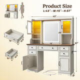 EnHomee Vanity Desk with Mirror and Lights, 43" White Makeup Vanity Desk with 5 Drawers & 2 RGB Glass Cabinets, Adjustable 3 LED Lights for Bedroom, Farmhouse Dressing Table for Women EnHomee