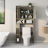 Vabches Grey Farmhouse Over The Toilet Storage Cabinet with Barn Doors and Toilet Paper Holder Vabches