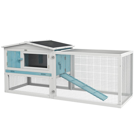 PawHut Rabbit Hutch 2-Story Bunny Cage, Guinea Pig Cage Indoor Outdoor, Small Animal House with Slide Out Tray, for Rabbits, Chickens, Ducks, 61.5" x 23" x 27", Light Blue PawHut