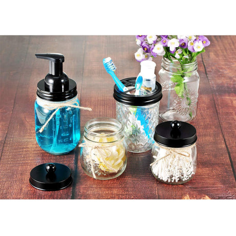 Amolliar Mason Jar Foaming Soap Dispenser, Plastic Pump Rustproof Stainless Steel Lid, Waterproof Label, Rustic Farmhouse Decor Hand Soap Dispenser, Dish Soap for Bathroom, Kitchen, Bath, Black 2 Pack Amolliar