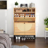 Gyfimoie Rattan Shoe Cabinet with 2 Flip Drawers, Free Standing Narrow Shoe Storage Organizer with Top Cubby, Slim Shoe Rack Cabinet for Entryway, Natural (Natural) Gyfimoie