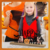 Realspring Happy Halloween Table Decor Farmhouse Tabletop Block Sign Rustic Tiered Tray Decor with Wooden Base Freestanding Metal Word Sign and Wooden Pumpkin Cutout for Home Table Shelf Office Realspring