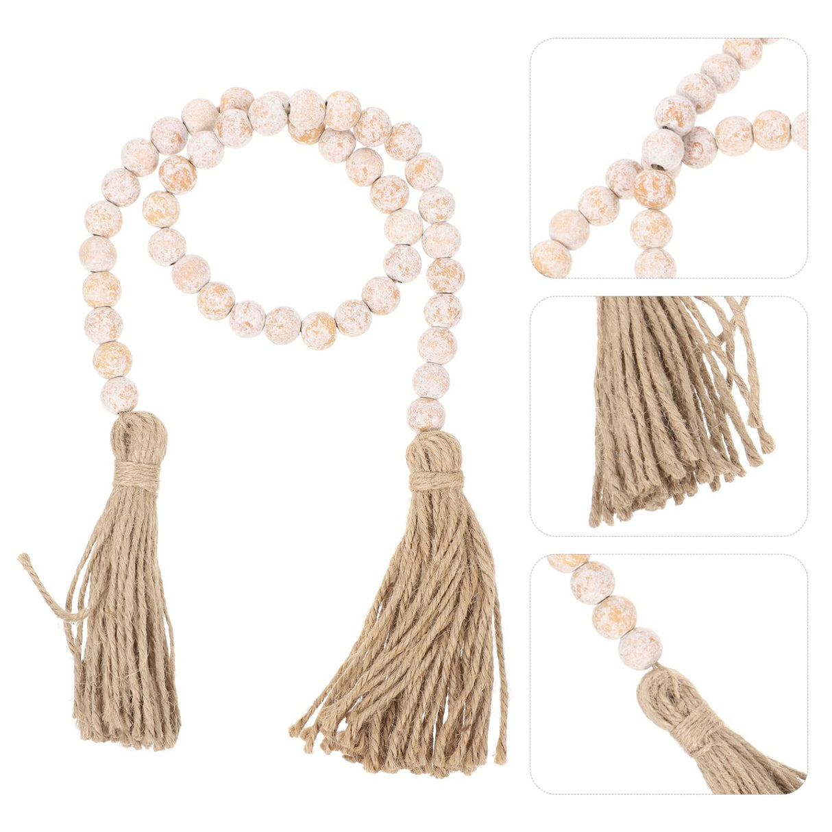 IMIKEYA Wooden Beads Garland: Farmhouse Wood Bead Garland for Tiered Tray Farmhouse Beads Hanging Wood Bead Garland with Tassels Prayer Rustic Beads for Coffee Table Decor IMIKEYA