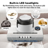 Mattress Vacuum Cleaner,13Kpa Powerful Suction Bed Vaccum Cleaner with UV-C Light,LED Headlights and High Heating Tech,1.2kg Light Weight Handheld vaccum for spot Cleaning,Sofa,Couch Fabric Cleaner Intercleaner