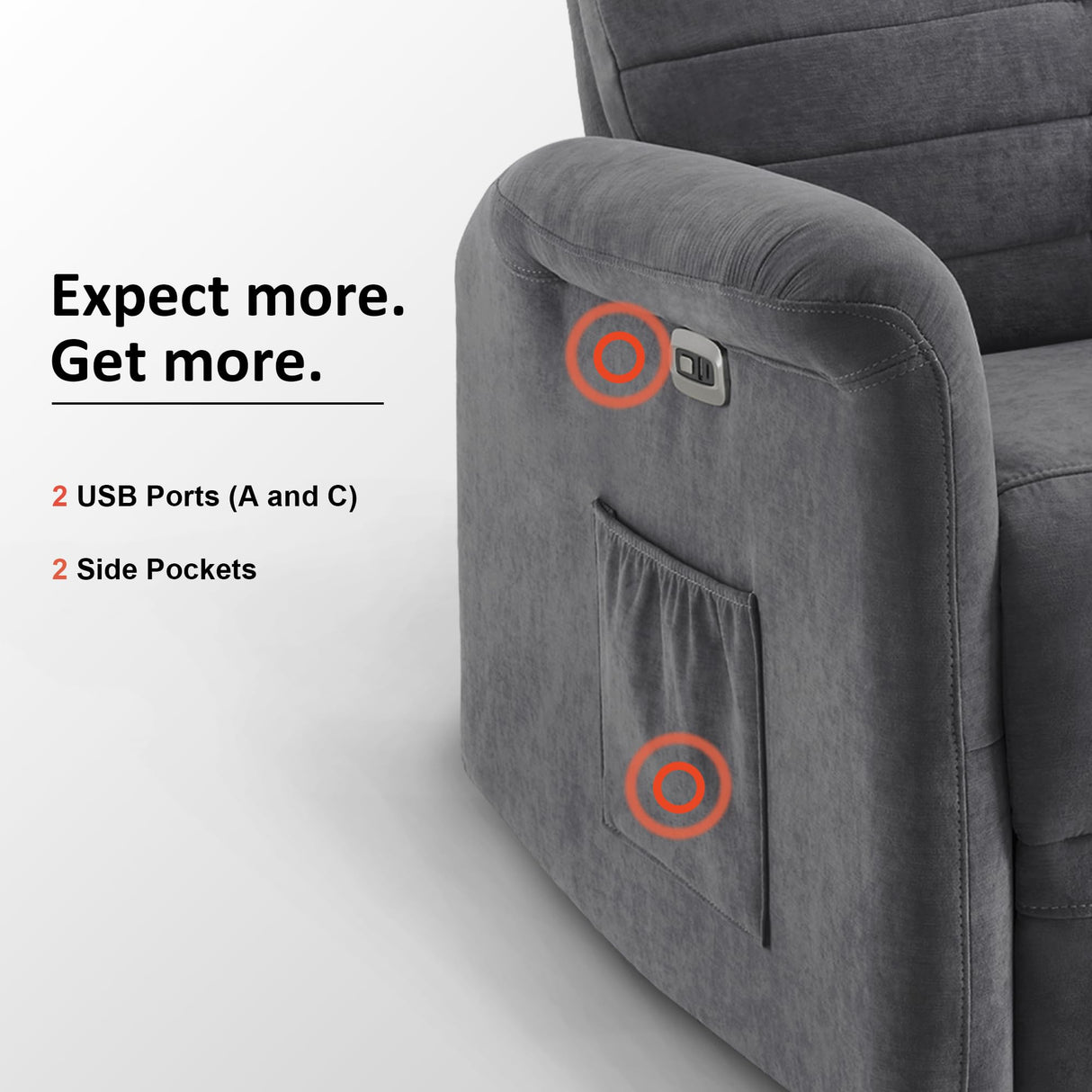 MCombo Power Swivel Glider Recliner Chair, Electric Rocker Recliner Chairs with USB Charging Ports for Living Room and Nursery, Fabric 7763 (Dark Grey) MCombo