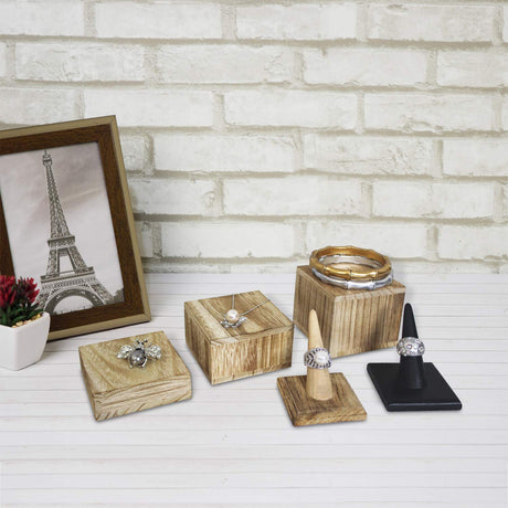 MOOCA Customizable Wooden Display Risers Set - 3 Different Height Stands for Jewelry, Watches, Cosmetics, and Accessory, Oak Color MOOCA