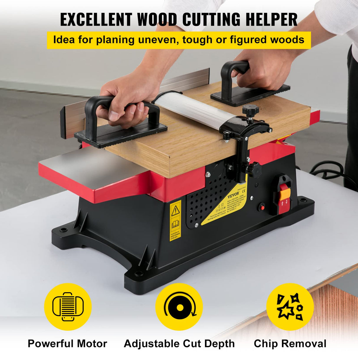 VEVOR Woodworking Benchtop Jointers 6inch with 1650W Motor,Heavy Duty Benchtop Planer Precise Cutterhead 2000rpm,2 Push Blocks Fence Depth Scale,Large Aluminum Work Table for Woodworking VEVOR