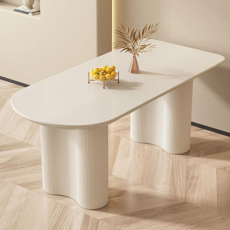 Miuuod 55.1" L Cream White Dining Table Space Saving for Small Apartment for 4-6 People Mid-Century Sturdy End Table, Coffee Table Table Solid Wood Desk Heavy Duty Miuuod