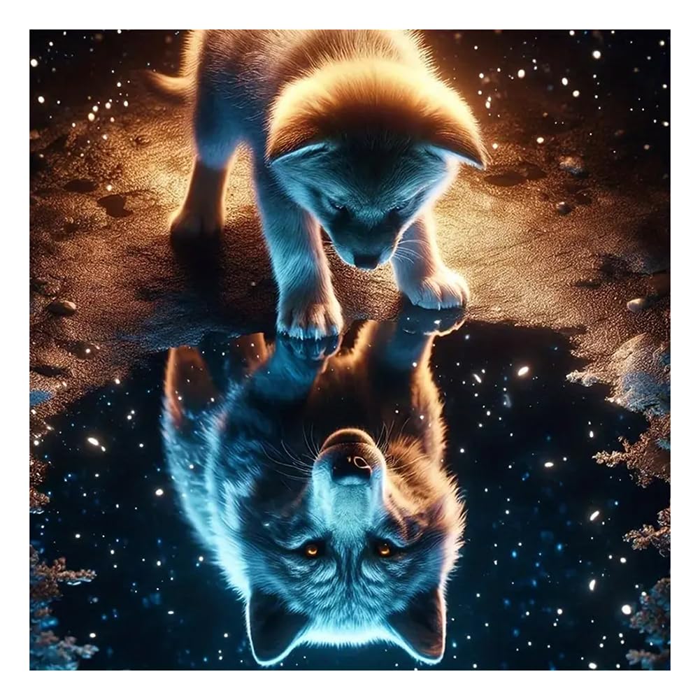 SJUTOUCI Dog and Wolf Diamond Painting Kits for Adults, Diamond Art Kits for Beginners, 5D Round Diamond Dots Gem Art Craft for Home Wall Decor 12x12 inch, Animals SJUTOUCI