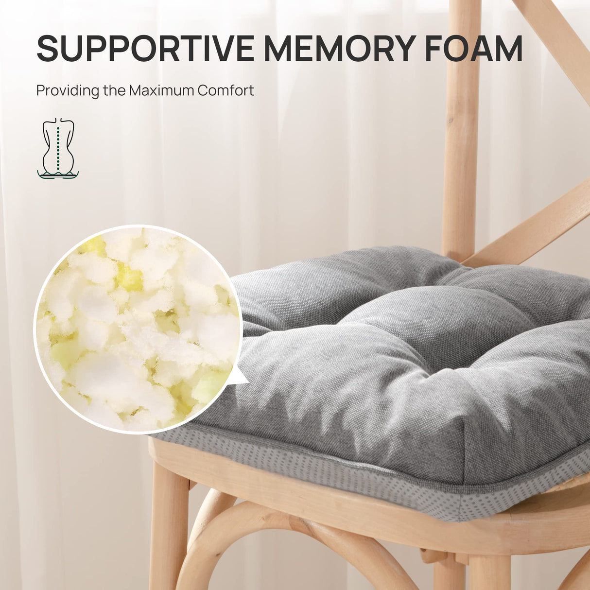 Love's cabin Memory Foam Chair Cushions Set of 4, Outdoor/Indoor Chair Pads for Dining Chairs 4 Pack, Seat Cushions for Kitchen, Dining Room, Office, Patio Chairs, 15.5"x15.5"x3.5" Grey Love's cabin