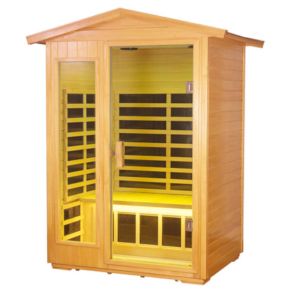 SALUSHEAT Outdoor Sauna 2 Person, Infrared Sauna for Home, Wooden Home Sauna, 8 Low EMF Heaters, 2 Chromotherapy Lights, 2 Bluetooth Speakers, 2 LED Reading Lights, 1750W