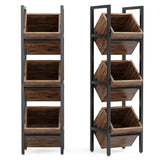 LITTLE TREE 3-Tier Basket Stand, Wooden Floor Stand Shelving Unit, Rustic Standing Organizer Storage Rack for Kitchen, Bathroom, Living Room LITTLE TREE