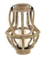 Deco 79 Farmhouse Recycled Wood Candle Lantern, 10" x 10" x 16", Beige, Black, Clear Deco 79