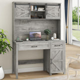 Halitaa Farmhouse 47'' Executive Desk, I-Shape Desk with 3 Drawers, 2 Cabinets, Gray Oak, for Home Office Halitaa