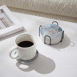 Hoomey Set of 6 Abstract Blue Marble Coasters with Holder, Absorbent Ceramic Coasters for Drinks, Coasters with Cork Backing for Table Protection, Housewarming Gifts for New Home Hoomey