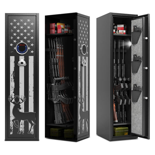 Xyvaly Deep Rifle Gun Safe for 2-4 Guns, Fits Rifles Safe with Scopes, Gun Safe for Rifles and Pistols, Gun Cabinet with 3 Pistol Pouches,Tall Steel Guns Safes with Quick Open Display Keypad