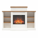 Ameriwood Home Gateswood 64 Inch Electric Fireplace with Mantel, Replaceable Fireplace Insert Heater, Shelves, Remote Control, Timer, Realistic Log and Flame Effect, Plaster Ameriwood Home