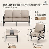 HERA'S HOUSE 5 Pieces Patio Furniture Set, 2 x Cushioned Rocking Chair, 2 x Ottoman, 1 x 3-Seat Sofa, All Cushioned 7 Seats Outdoor Conversation Set for Lawn Garden Backyard HERA'S HOUSE