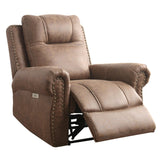 CANMOV Power Recliner Chair for Adults,Faux Leather Electric Reclining Chair with Overstuffed Arm and Back,Classic Power Recliner Single Sofa with Rivet Decoration, USB Port for Living Room,Nut Brown CANMOV