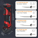 VlOXO Electric Fillet Knife - Cordless with 4 Stainless Steel Blades, Non-Slip Grip, Safety Lock, Includes Storage Case VLOXO