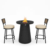 PIZZELLO 3 Pieces Outdoor Patio Furniture Set w/ 37" Propane Fire Table and 2 Swivel Barstools Chairs Outdoor Wicker Rattan Conversation Sets of 3 for Outside Porch, Balcony (Black) PIZZELLO