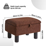 Aibiju Small Foot Stool Ottoman with Storage, Teddy Velvet Foot Rest with Wood Legs and Safety Hinge Flip Top, Bedside Step Stool Rectangle 16x12x9.5inch for Living Room Bedroom Teddy Brown YD-JD136B Aibiju