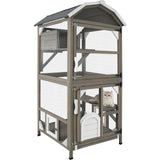 Catio Cat House Outdoor Cat Enclosure Window Large Cat Cage Indoor Outdoor with Multiple Platforms Waterproof Roof and Resting Box Shelter for Stray Kittens (Grey, 29.5" D x 29.5" W x 68.1" H) ketive