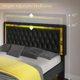 Jocisland Full Bed Frame with LED Lights Headboard&Footboard, Velvet Upholstered Full Size Platform Bed Frame No Box Spring Needed/Black Jocisland