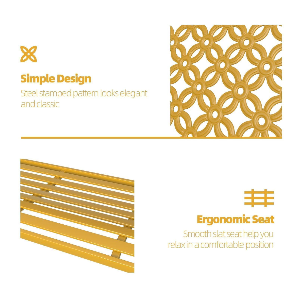 Grand patio 50" Outdoor Bench Garden Bench with Armrests Bench for Outdoors Lawn Yard Porch Sunflower Yellow Grand patio