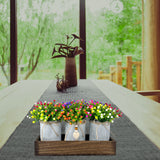 HEMYLU Table Centerpiece Decoration Artificial Flower Set with 3 Fake Milan Bouquet and Wood Tray for Desk Home Bathroom Office Décor HEMYLU
