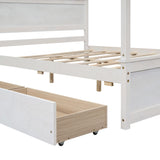 Full-Size Canopy Platform Bed with 2 Storage Drawers, 4 Poster Wooden Bed Frame with Headboard for Bedroom Guest Room, Space-Saving Slats Support Bed Foundation No Box Spring Needed & Easy Assemble FULife