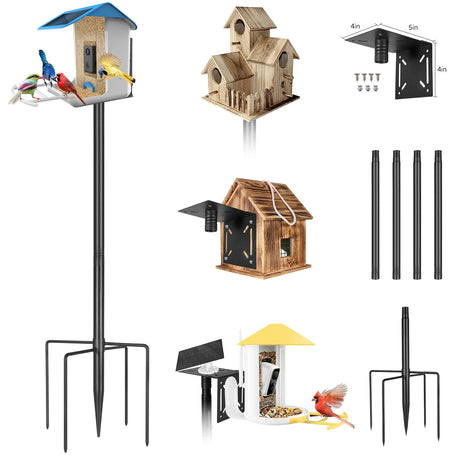 Proerr 79In Smart Bird Feeder Pole Mount Kit,Adjustable Bird House Pole for Outdoors Heavy Duty, Metal Birdhouse Stand for Outside Multiple Mounting Option(Black Finish) PROERR