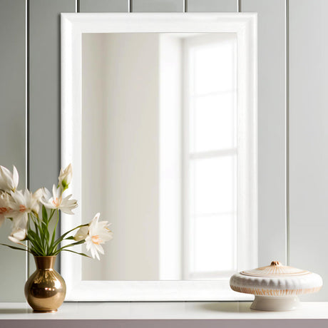 White Wood Mirror for Bathroom,Rectangle Rustic 24 x 36 inch Vanity Mirror for Wall,Wooden Wall-Mounted Hanging Mirror for Entryway,Bedroom or Living Room WIOWUR