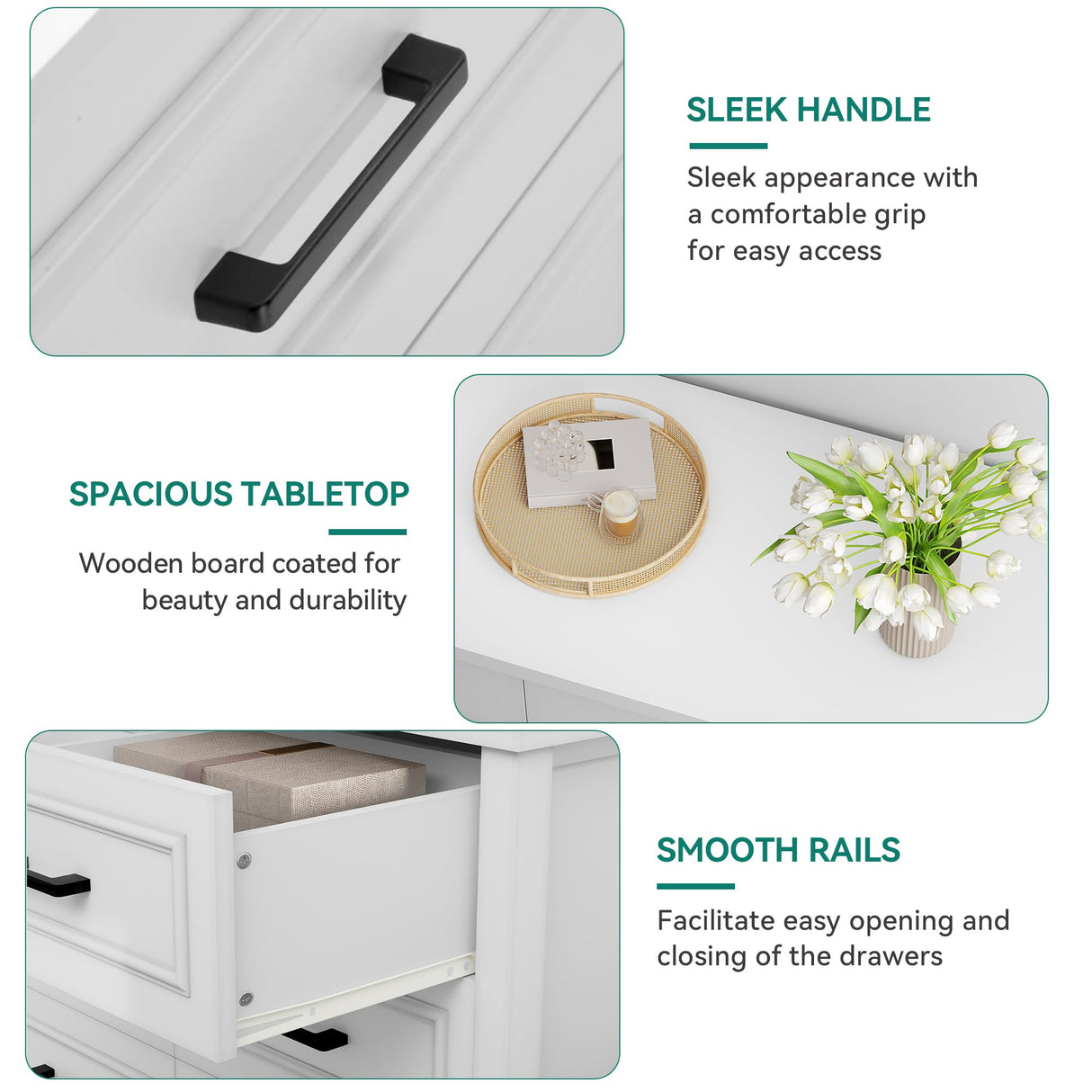 YITAHOME 7 Drawer Dresser with Built-in Power Outlet, Wood Dresser TV Stand with Large Drawers and Bar Handles, White Chest of Drawers for Living Room, Entryway YITAHOME