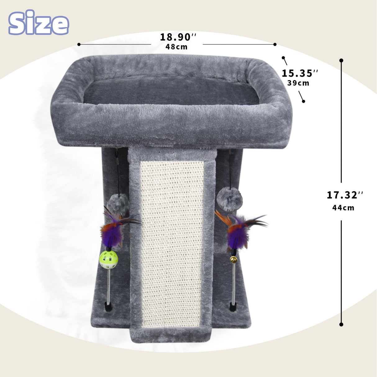 TWDEPART Cat Tree Tower with Cat Scratching Post for Indoor Cats, Activity Centre Climbing Tree with Scratching Board and Playful Toy Balls, Grey TWDEPART