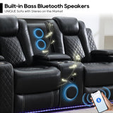 Power Recliner Sofa Set with Bass Speaker for Living Room,Faux Leather 3 Seater Reclining Sofa and Loveseat Seating Couch w/ Wireless Charger,Reading Light,LED Lights,Home Theater Love seat Sets,Black Comfort Stretch