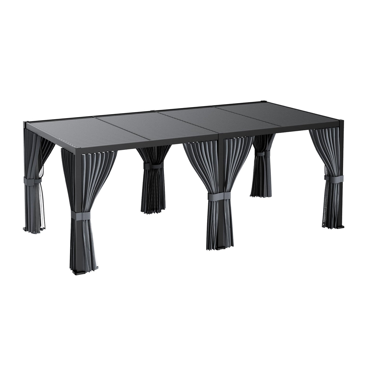 SUNBURY 10'X 20' Louvered Pergola, Aluminum Outdoor Pergola with 4 Adjustable Roof, All-Weather Use, Netting & Privacy Curtains, Waterproof Patio Shade Cover for Patio, Backyard, Lawn, Garden, Black SUNBURY